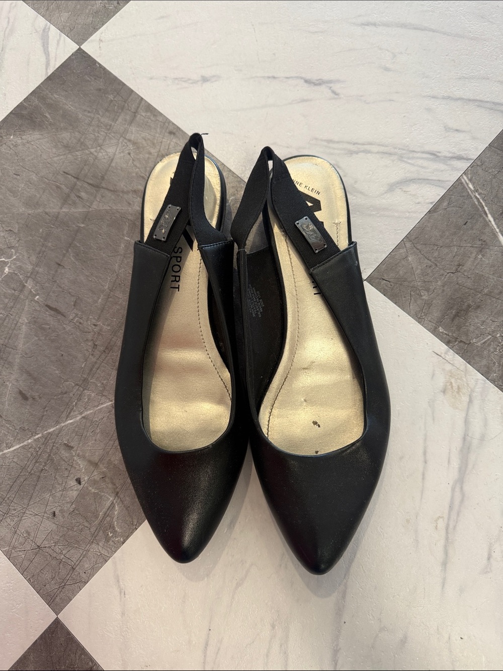 Anne Klein Black Pointed Toe Slingback Flats